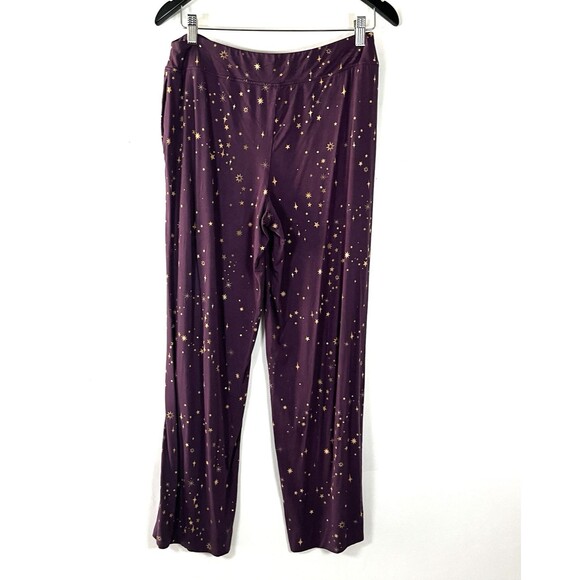 Soma Cool Nights Pajama Pants Medium Wide Leg Purple Gold Stars Moon Celestial - Picture 2 of 7